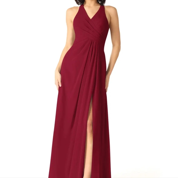 Azazie Dresses & Skirts - Azazie 'Danica' Bridesmaid Dress Burgundy Halter Neck A-Line Pleated NWT